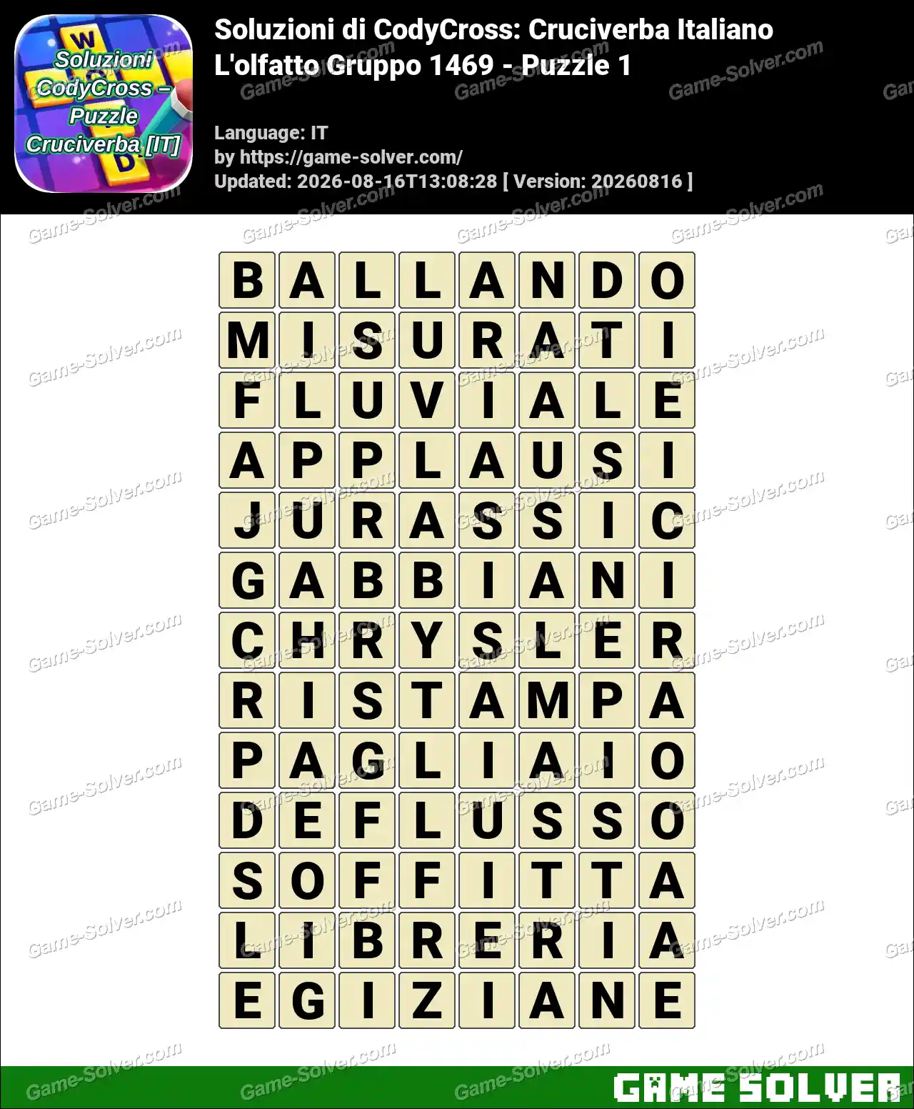 Soluzioni di CodyCross: Cruciverba Italiano L’olfatto Gruppo 1469 – Puzzle 1